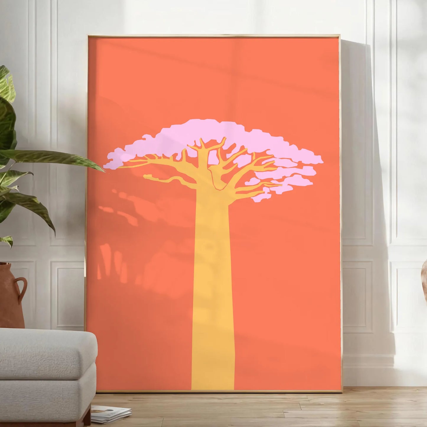 space vibrant Tree Animal Poster earthy browns warm oranges eye wall art touch nature creativity room thoughtful gift unique home decor unframed version style