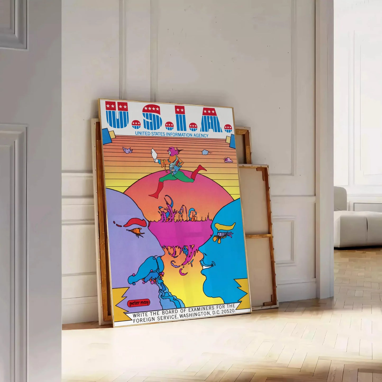 perfect blend nostalgia style Usia Vintage Retro Poster stunning blue purple hues captivating wall art ideal gift lover space available framed masterpiece unframed print