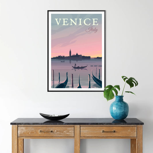 charm Venice vibrant travel poster stunning green blue hues wall exquisite artwork ideal gift enthusiasts multiple sizes A4 cm A0 space today