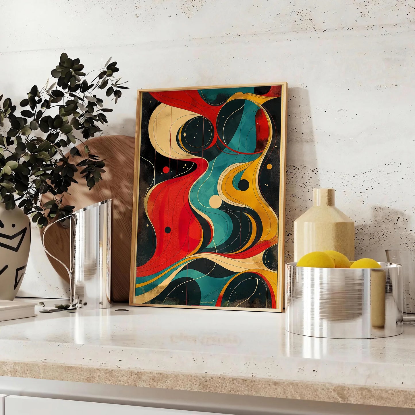 captivating world twist art stunning poster dynamic black orange hues wall piece depth intrigue space unique artwork thoughtful gift frame