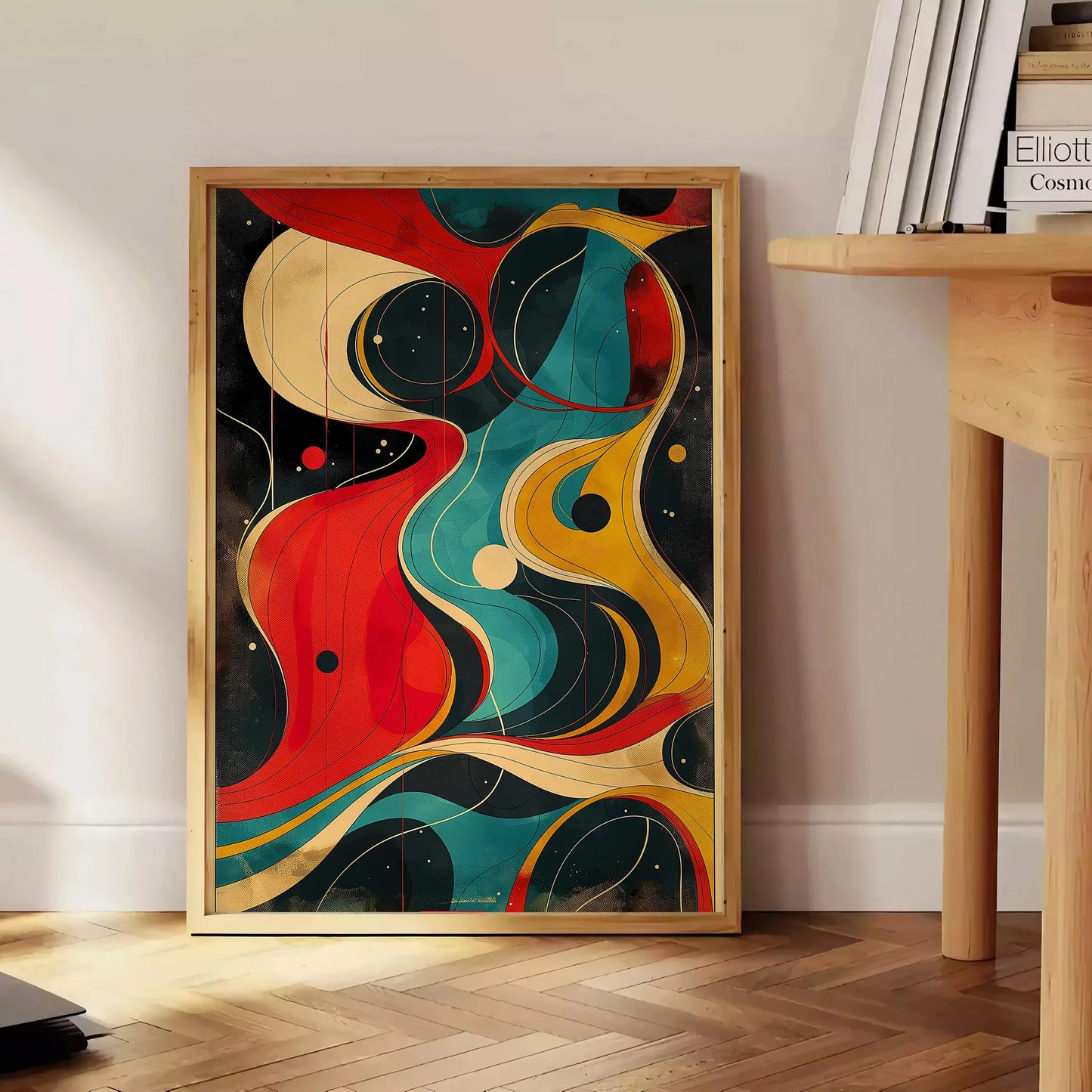 captivating world twist art stunning poster dynamic black orange hues wall piece depth intrigue space unique artwork thoughtful gift frame