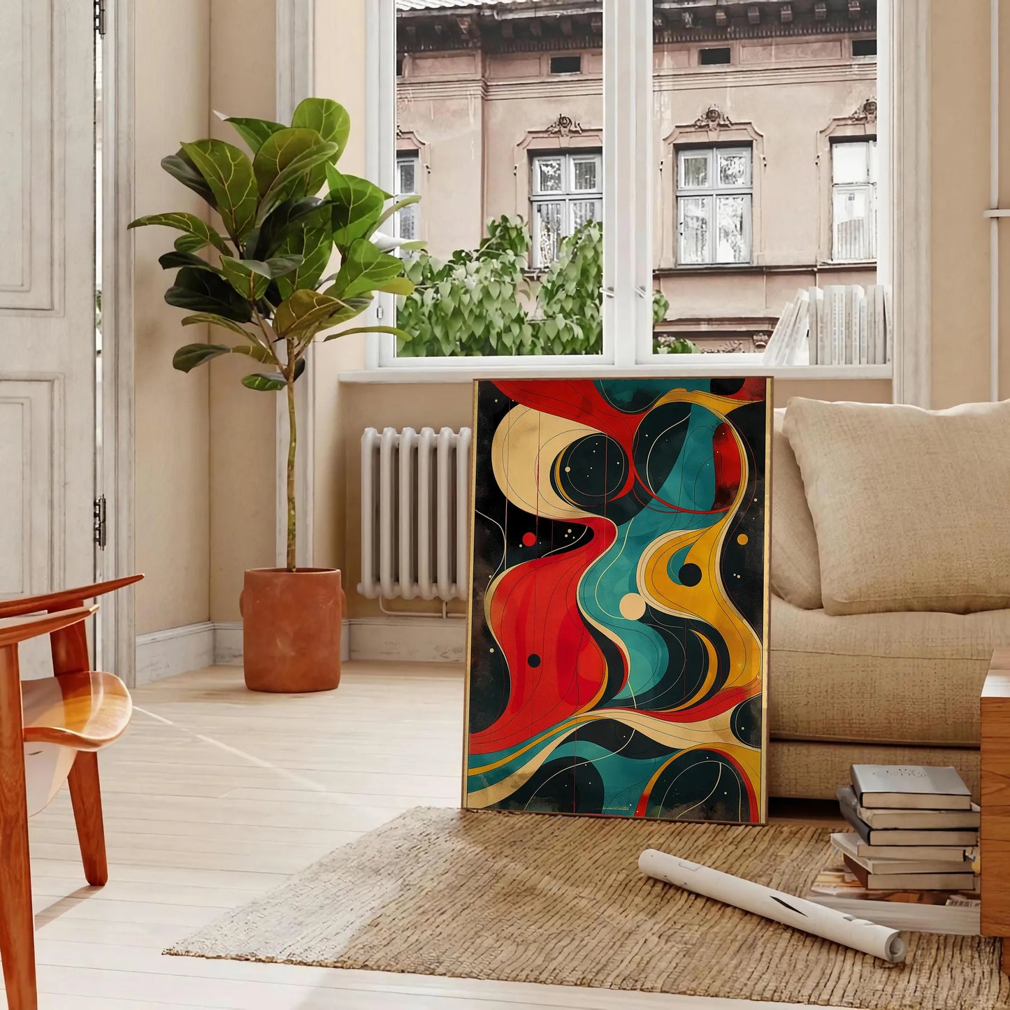 captivating world twist art stunning poster dynamic black orange hues wall piece depth intrigue space unique artwork thoughtful gift frame