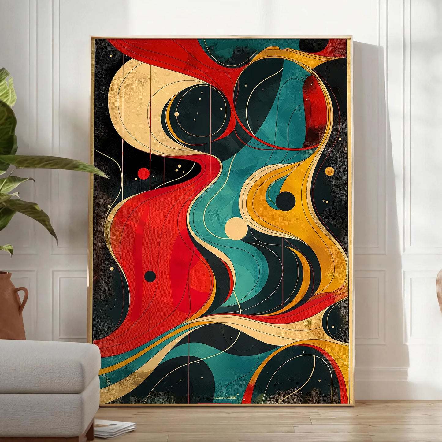 captivating world twist art stunning poster dynamic black orange hues wall piece depth intrigue space unique artwork thoughtful gift frame