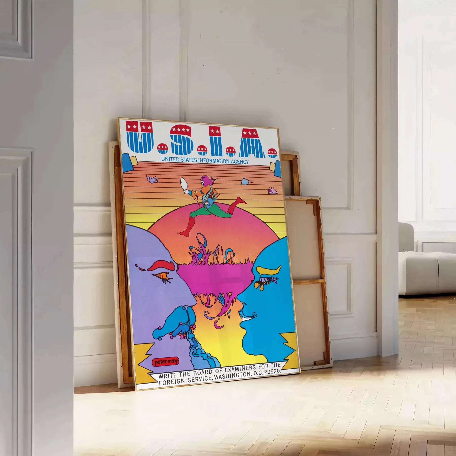perfect blend nostalgia style Usia Vintage Retro Poster stunning blue purple hues captivating wall art ideal gift lover space available framed masterpiece unframed print