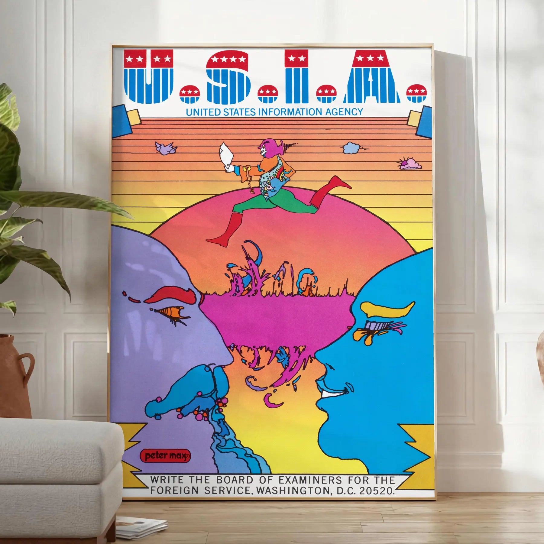 perfect blend nostalgia style Usia Vintage Retro Poster stunning blue purple hues captivating wall art ideal gift lover space available framed masterpiece unframed print
