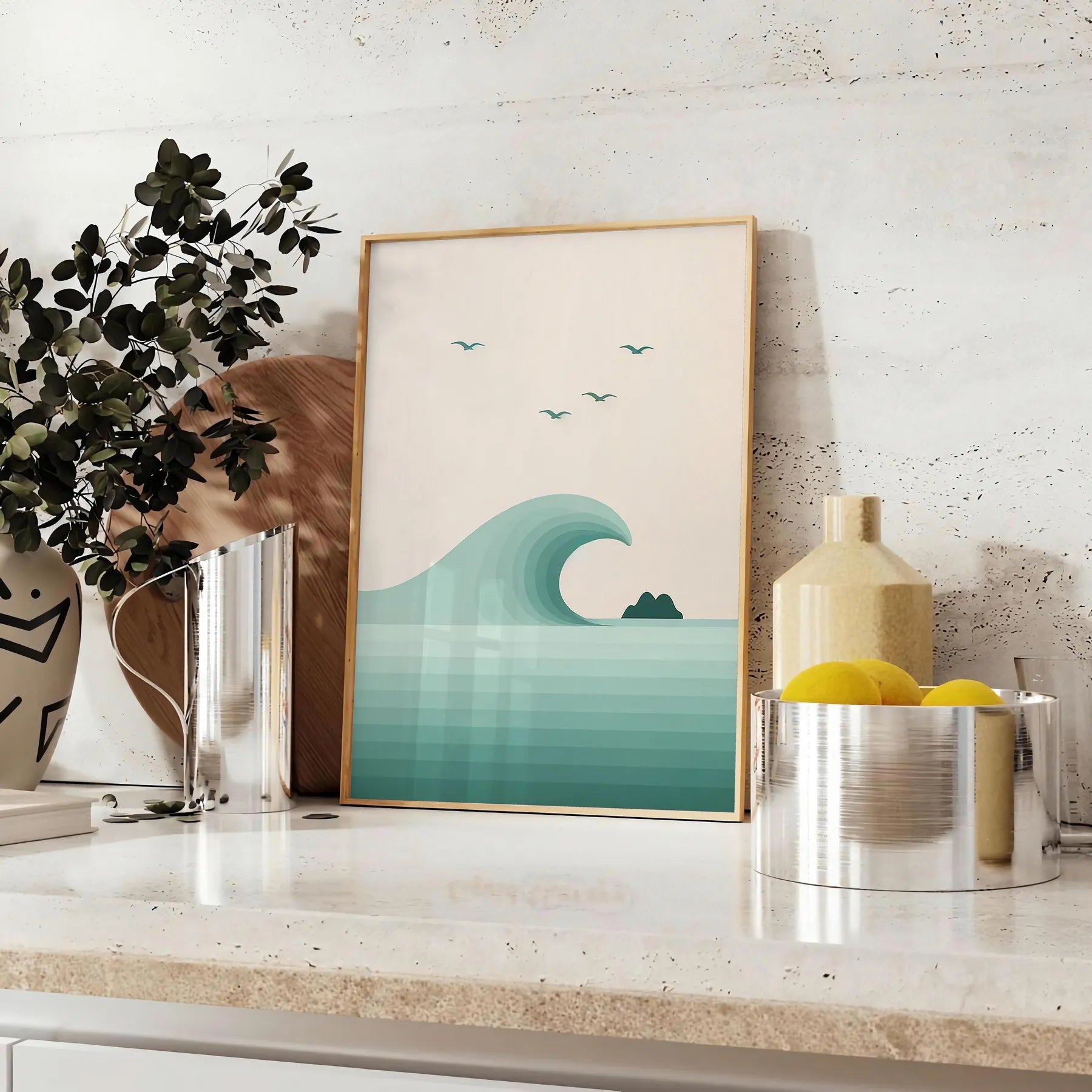 space Wave Ocean Calm Blue poster serene hues white gray captivating wall art tranquility room ideal gift artwork home office print