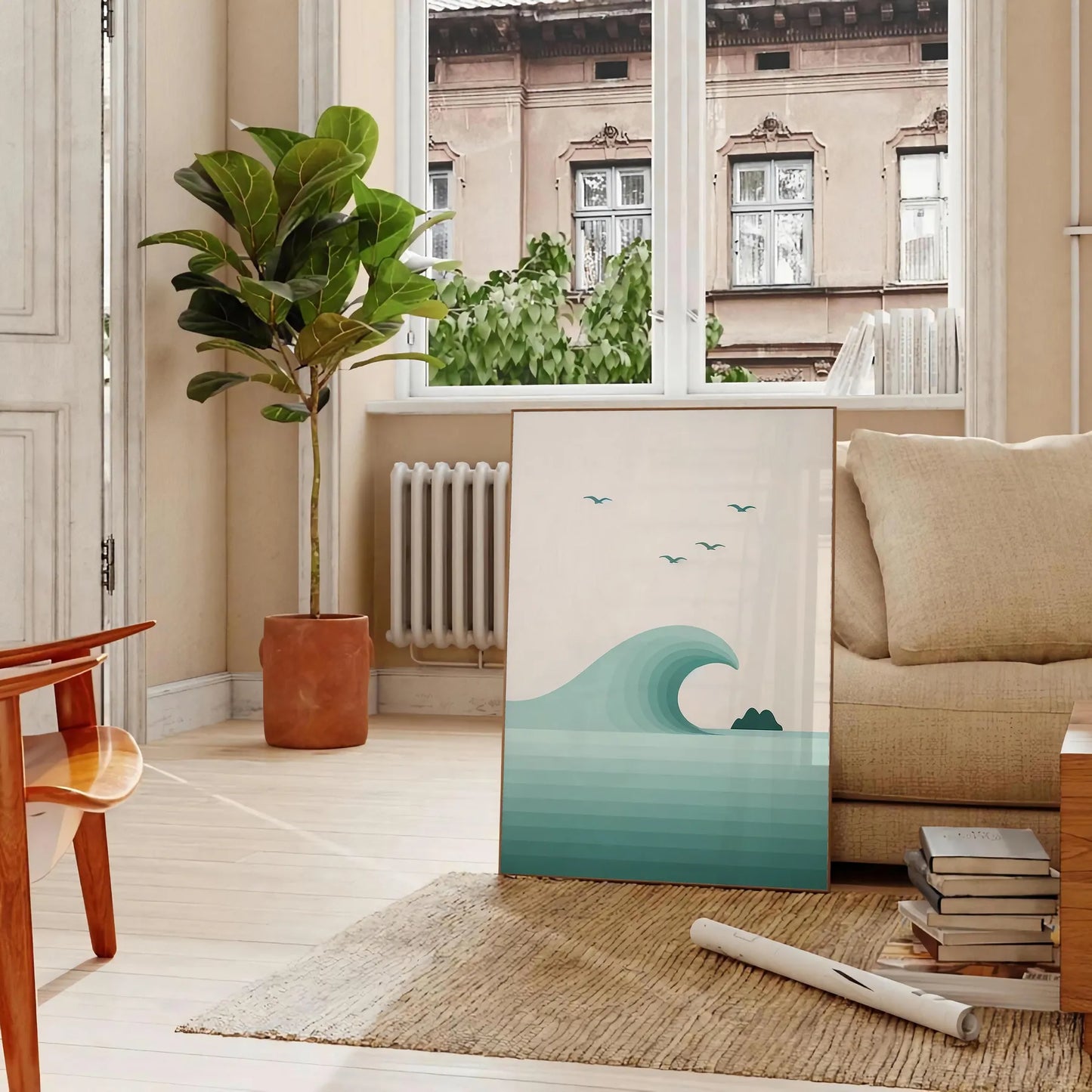 space Wave Ocean Calm Blue poster serene hues white gray captivating wall art tranquility room ideal gift artwork home office print