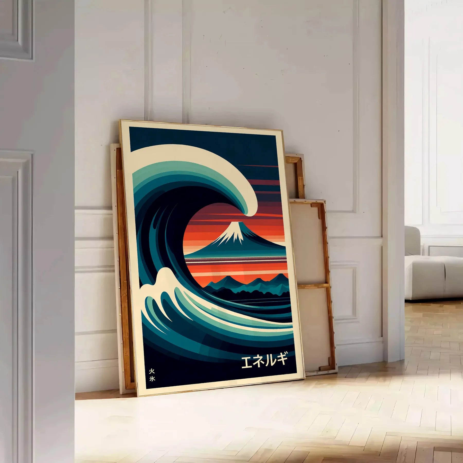 serene allure Japanese waves stunning black green poster captivating wall art tranquility space ideal gift lovers home office decor sizes A4 cm A0