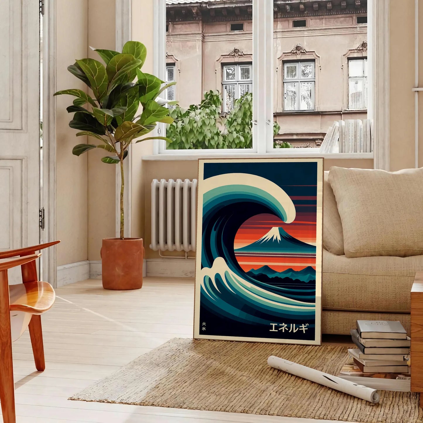 serene allure Japanese waves stunning black green poster captivating wall art tranquility space ideal gift lovers home office decor sizes A4 cm A0