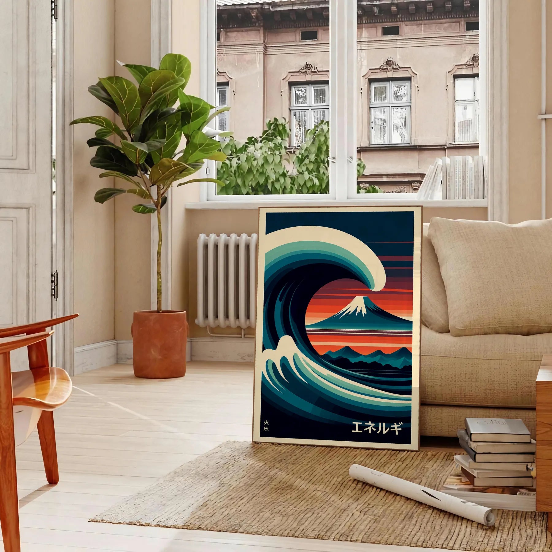 serene allure Japanese waves stunning black green poster captivating wall art tranquility space ideal gift lovers home office decor sizes A4 cm A0